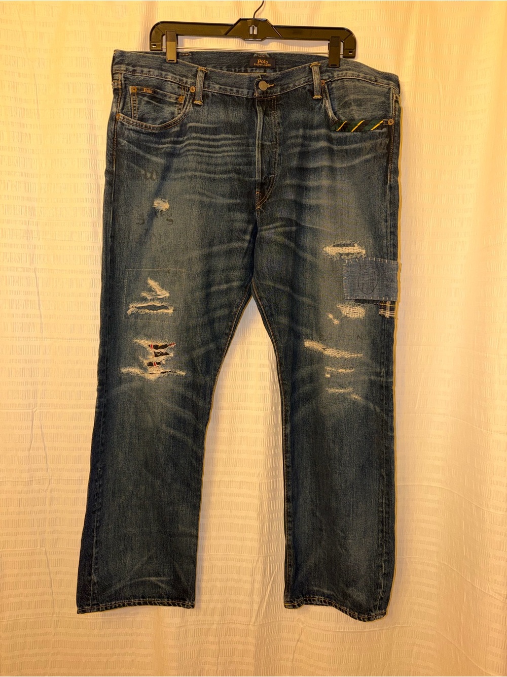 Ralph Lauren Men's Blue Distressed Straight Jeans